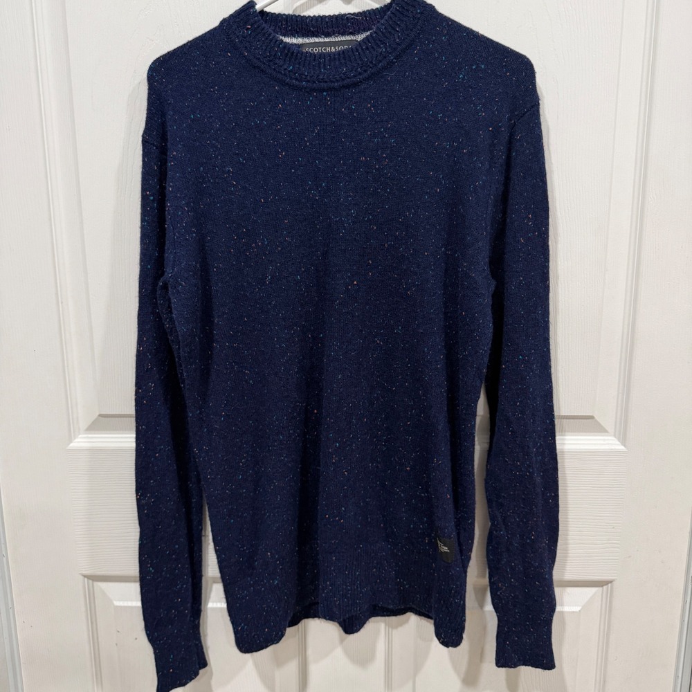 Scotch & Soda Mens Navy Blue Speckled Donegal Crewneck Sweater Size M